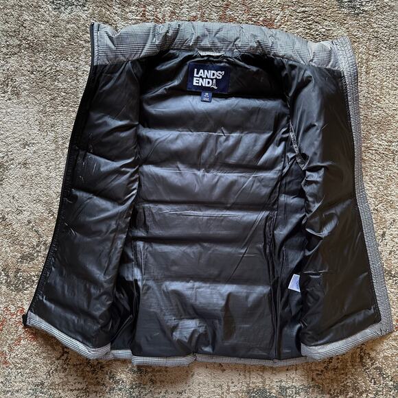 Lands' End Vest Down Filled Quilted Glen Check Black White Womens Medium Outdoor - Picture 4 of 14